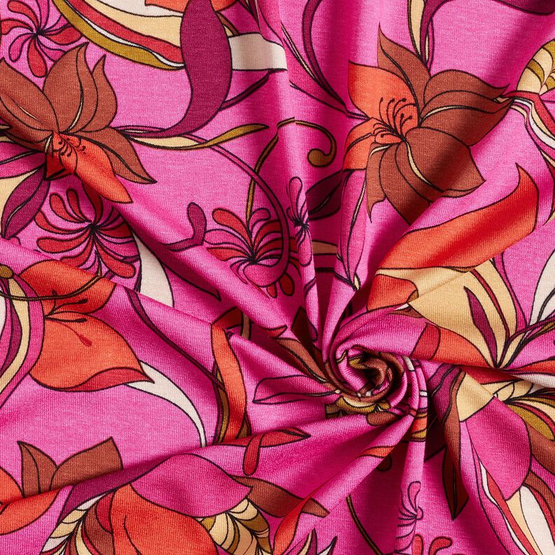 Viskosejersey fine blomster – purpur/ildrød,  image number 3