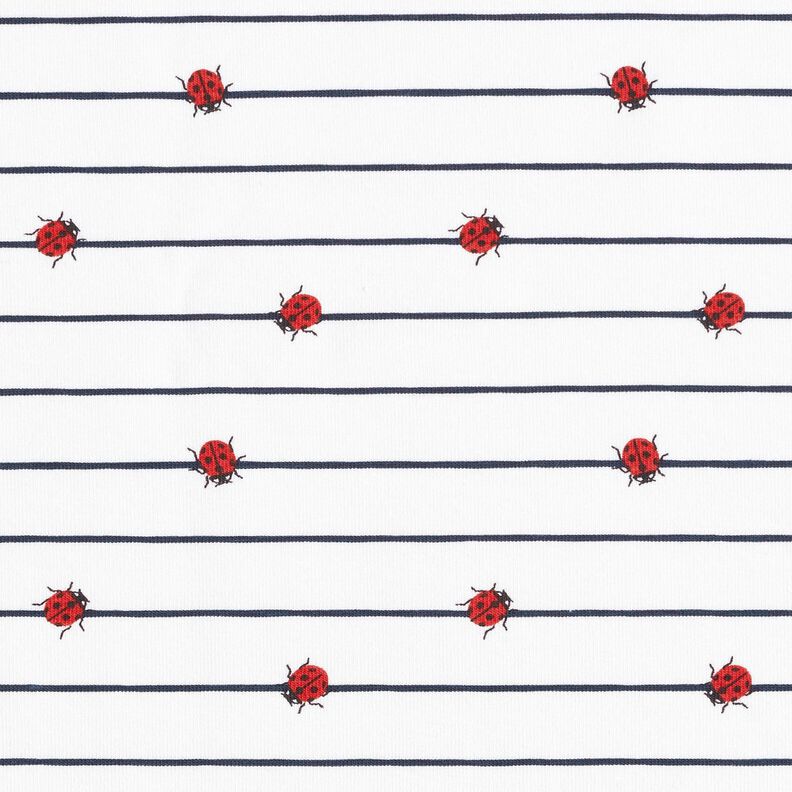 Bomuldsjersey Striber og mariehøns – uldhvid,  image number 1