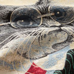 Dekorativt panelstof Gobelin elegant kat &ndash; natur/gr&aring;, 