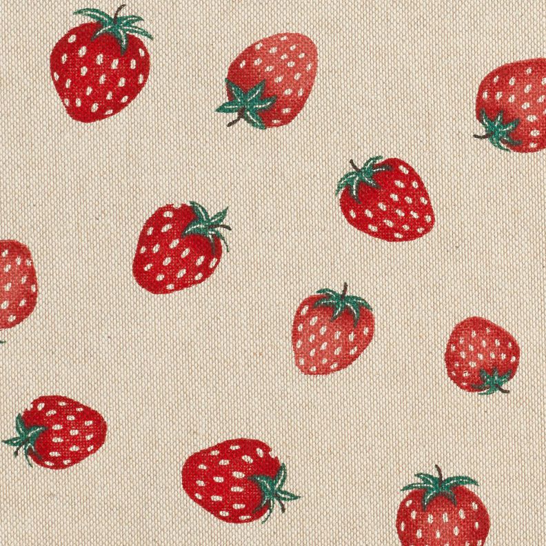 Dekorationsstof Halvpanama små jordbær – rød/natur,  image number 5