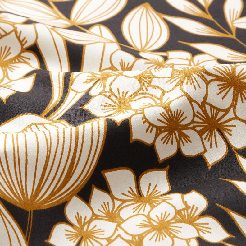 Bomuldssatin Tropiske blomster – sort,  image number 2