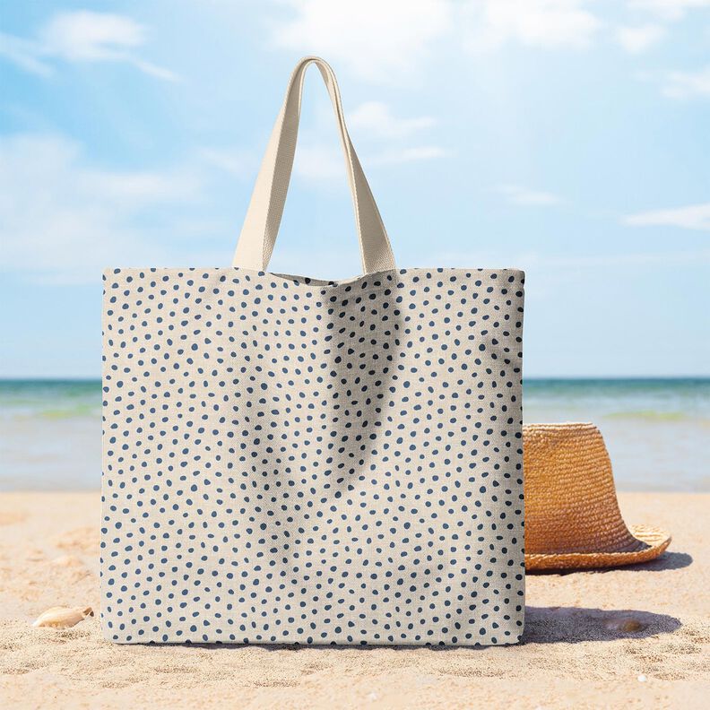 Dekorationsstof Halvpanama tilfældige prikker – blå/cashew,  image number 8