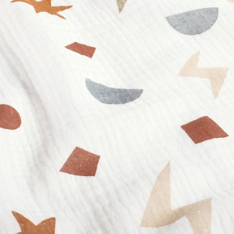 Musselin/Dobbelt-Crincle stof geometriske symboler – elfenben/karamel,  image number 2