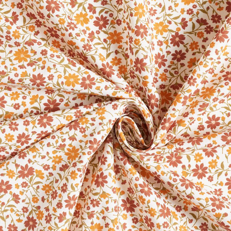 Bomuldspoplin Efterårsblomster – hvid/bourgogne-farvet,  image number 3