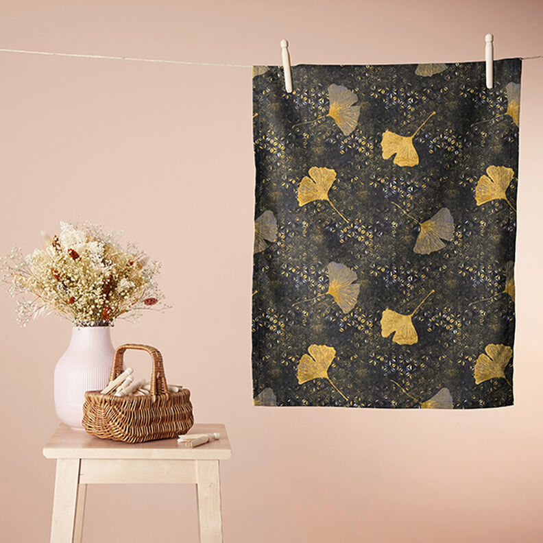 Bomuldsstof Cretonne Ginkgo – sennep,  image number 5