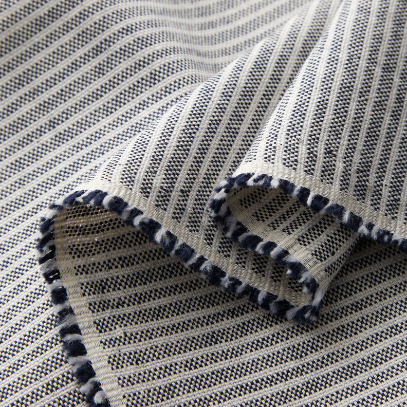 Dekorationsstof Halvpanama subtile striber – natur/natblå,  image number 3