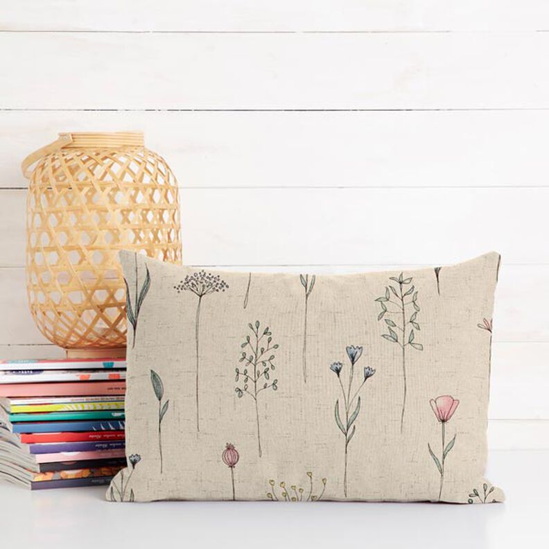 Dekorationsstof Halvpanama tørrede blomster – natur/rosa,  image number 7