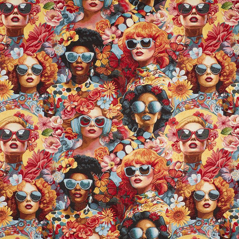 Dekorationsstof Gobelin famøse kvinder – karminrød/lysebeige,  image number 1