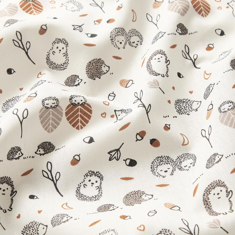 Bomuldspoplin Pindsvin på farten – uldhvid,  image number 2