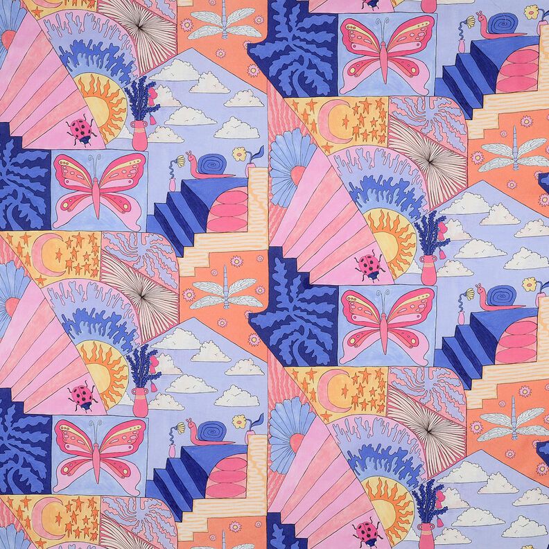 Bomuldspoplin Little Creatures digitaltryk | Nerida Hansen – koral/blålilla,  image number 1