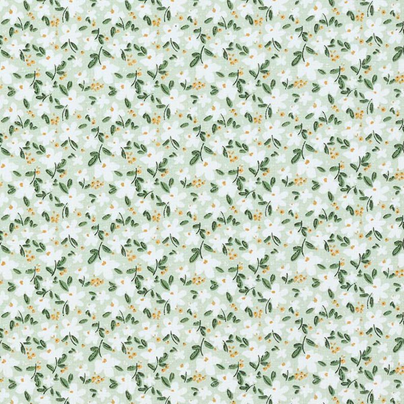 Økologisk bomuldspoplin fine blomster – lys mint,  image number 1