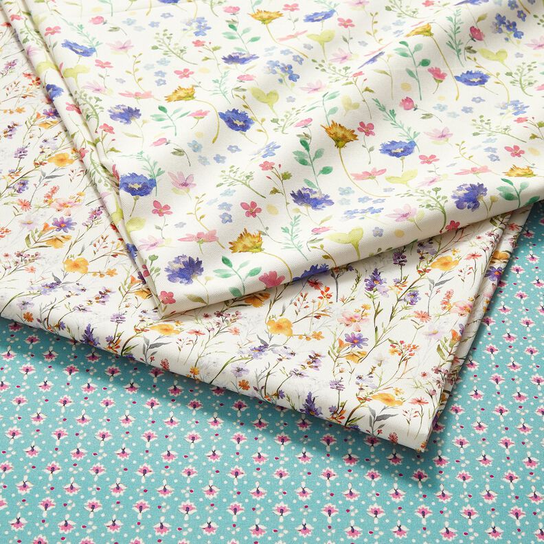 Bomuldsstof Poplin sm&aring; ornamenter &ndash; mint/pastelviolet &ndash; mint/pastelviolet,  image number 5