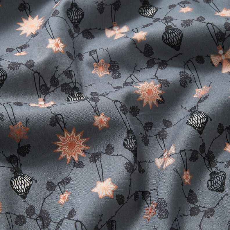Bomuldsstof Poplin skandinavisk træpynt – skiffergrå,  image number 2