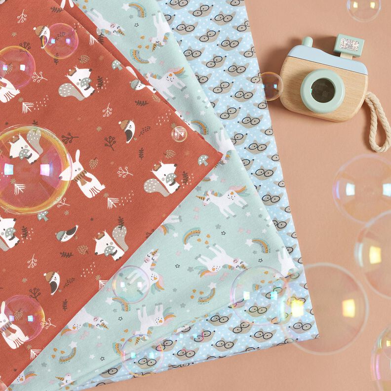 Bomuldsjersey Ræv med briller – babyblue,  image number 5