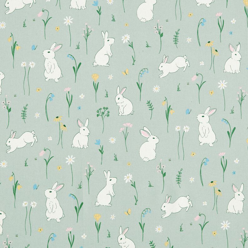 Dekorationsstof Halvpanama små kaniner og harer – lys mint,  image number 1