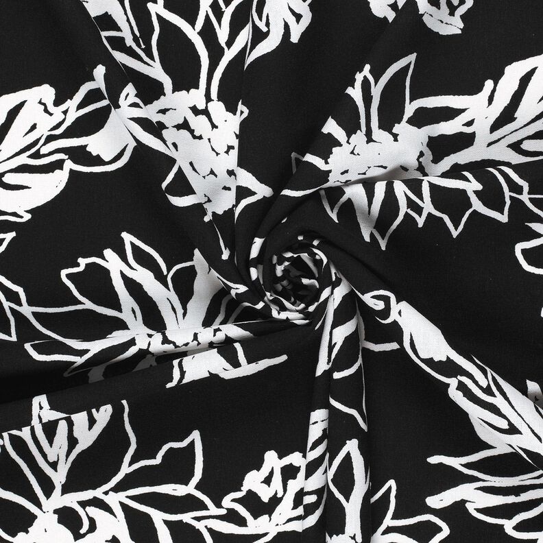 Viskose-hør-miks Abstrakte solsikker – sort/hvid,  image number 3