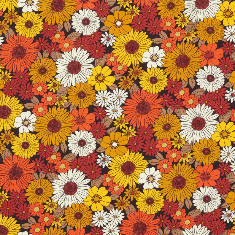 Viskosestof Sommerblomster – solgul/sort,  image number 1