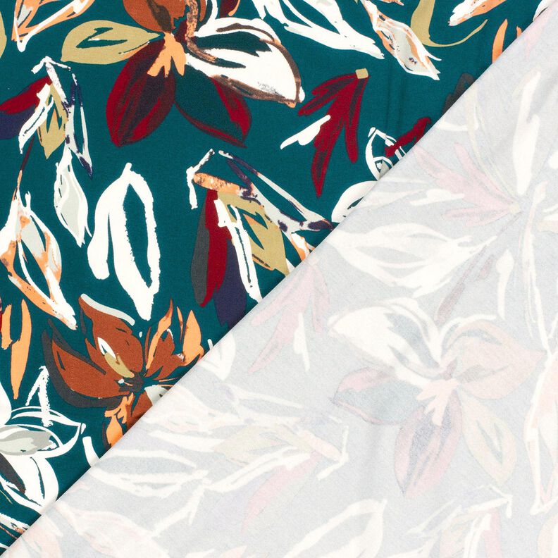 Viskosejersey moderne blomster – petrol/kobberfarvet,  image number 4