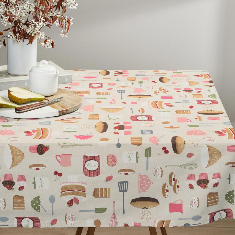Dekorationsstof Halvpanama kager og tærter – lysebeige/rosa,  image number 8