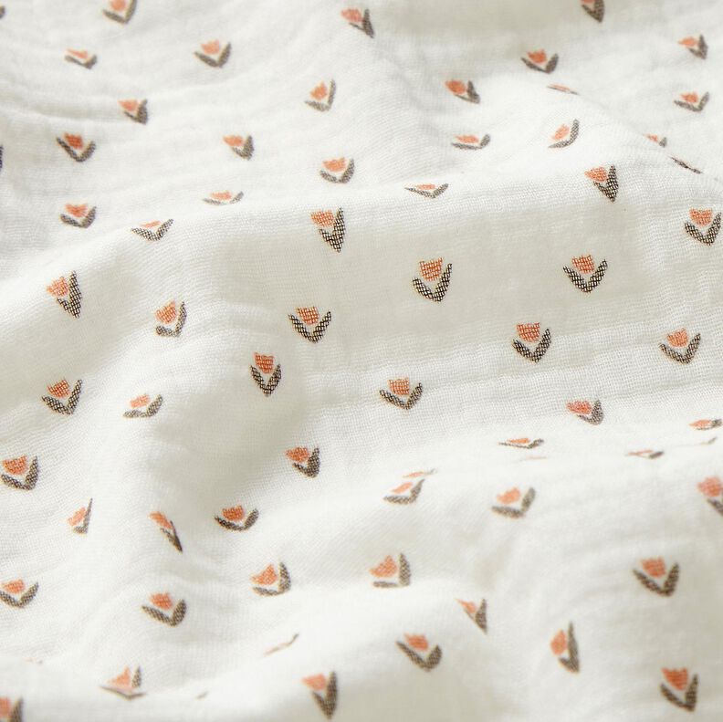 Musselin/Dobbelt-Crincle stof mini-tulipaner Digitaltryk &ndash; hvid,  image number 2