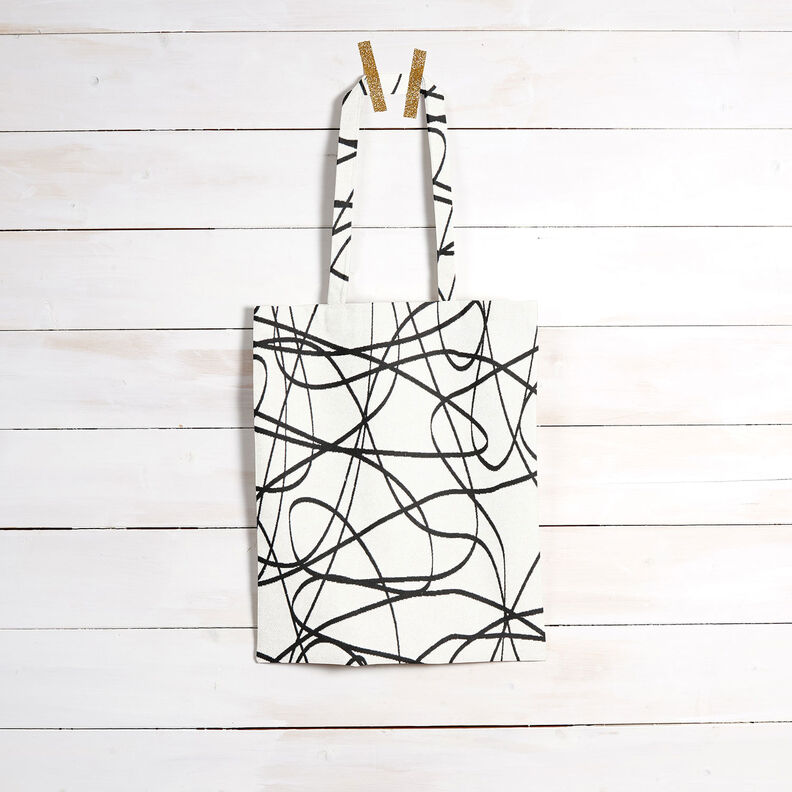 Dekorationsstof Jacquard abstrakte linjer – elfenben/sort,  image number 8