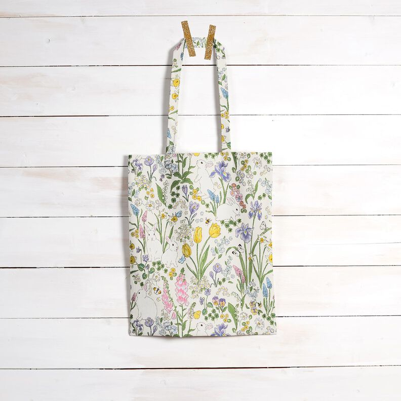 Dekorationsstof Halvpanama kaniner på blomstereng – elfenben/lys rosa,  image number 10