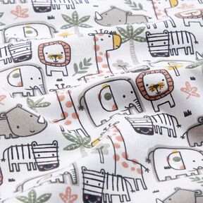 Bomuldsstof Cretonne små vilde dyr – sølvgrå, 