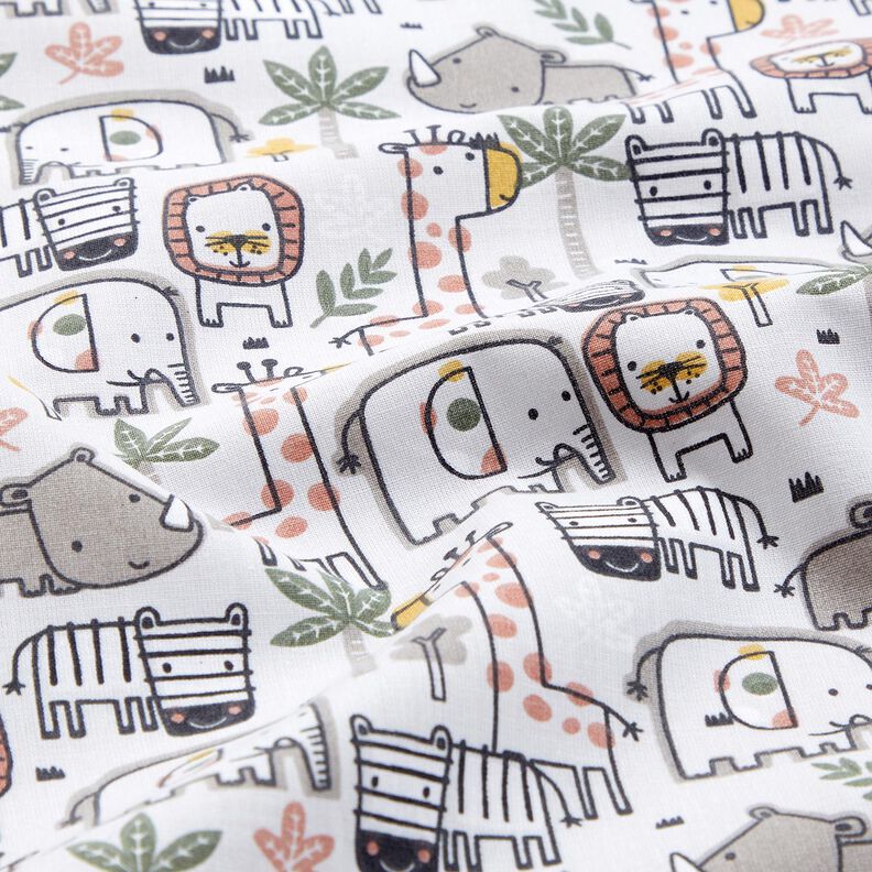 Bomuldsstof Cretonne små vilde dyr – sølvgrå,  image number 2