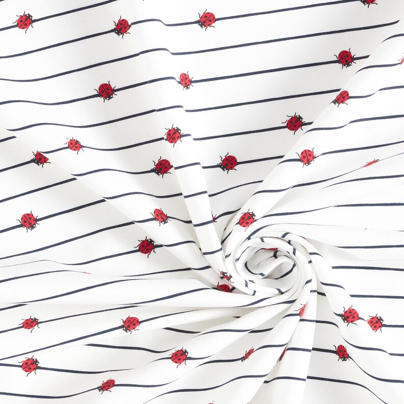 Bomuldsjersey Striber og mariehøns – uldhvid,  image number 3