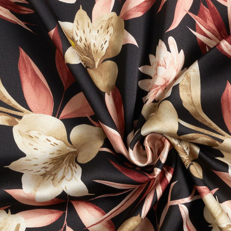 crepe-satin magnolier med palmeblade – sort/beige,  image number 3