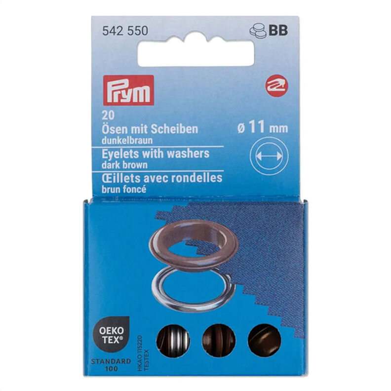 Øjer med skiver [20 stk. | Ø 11 mm] | Prym – mørkebrun/sølv metallic,  image number 1