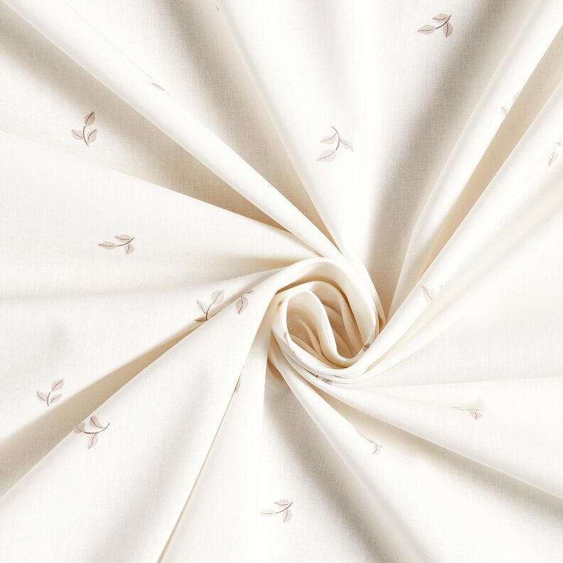 Bomuldspoplin små bladrige grene – hvid/tågegrå,  image number 3