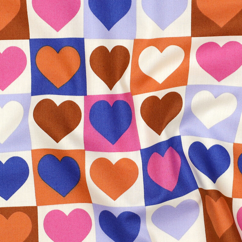 Bomuldspoplin Karo-hjerter | Poppy Fabrics – elfenben/kongeblå,  image number 2