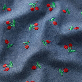Chambray broderede kirsebær – jeansblå, 