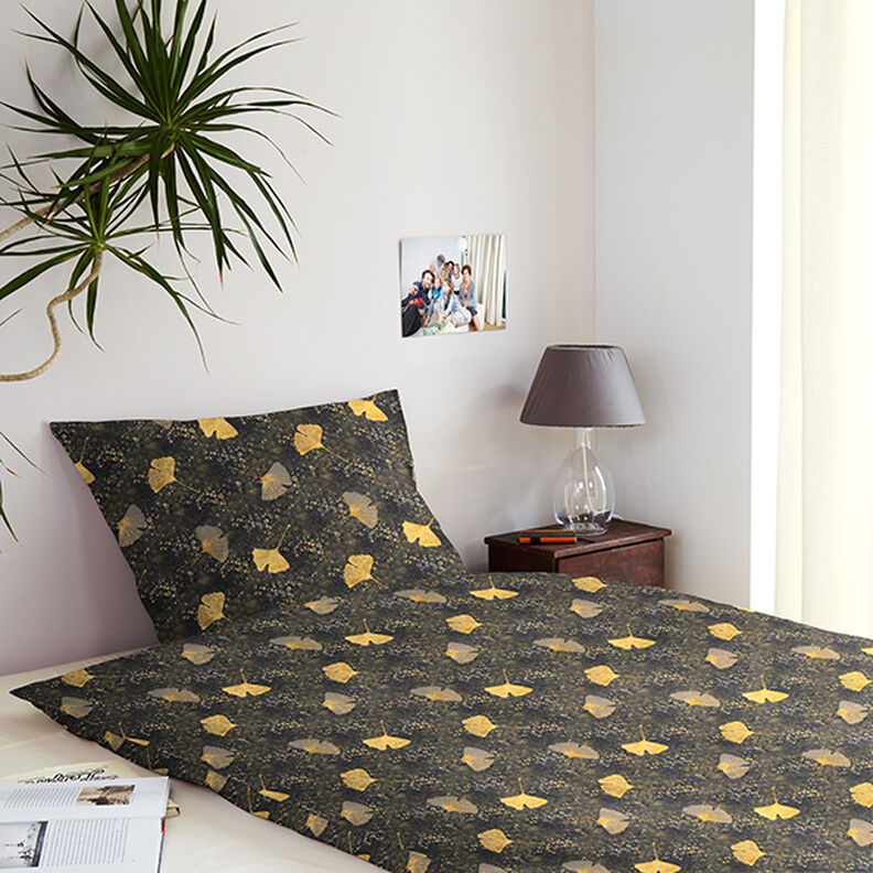 Bomuldsstof Cretonne Ginkgo – sennep,  image number 8