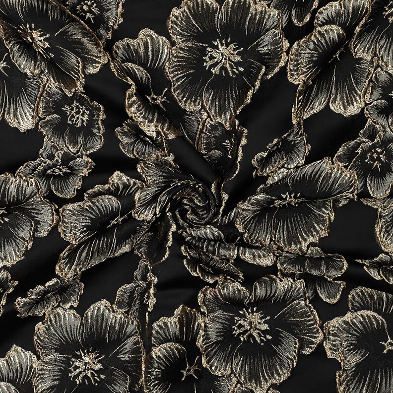 Jacquard blomster med 3D-effekt – sort/mandel,  image number 3