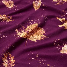 French Terry Gyldne efterårsblade | Glitzerpüppi – drue/guld, 