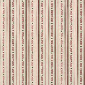 Dekorationsstof Halvpanama striber med stjerner – natur/bourgogne-farvet, 