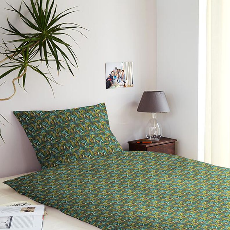 Dekorationsstof Bomuldspoplin Leoparder i junglen – grøn/gul,  image number 5