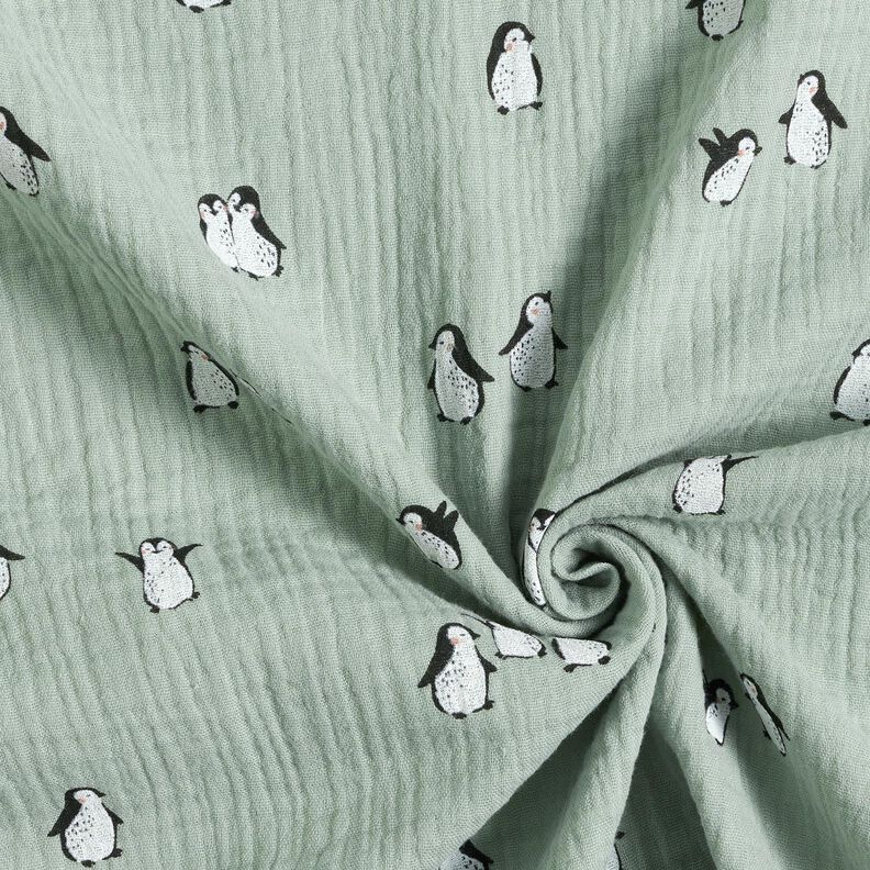 Musselin/Dobbelt-Crincle stof Glade pingviner – reed,  image number 3