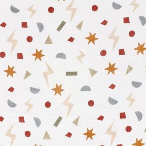 Musselin/Dobbelt-Crincle stof geometriske symboler – elfenben/karamel, 