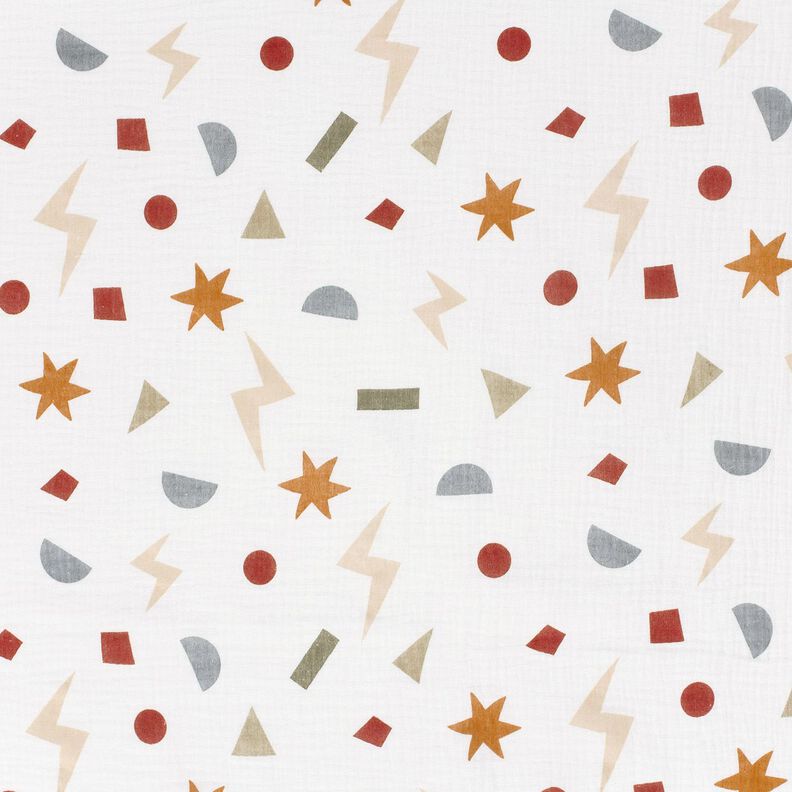 Musselin/Dobbelt-Crincle stof geometriske symboler – elfenben/karamel,  image number 1