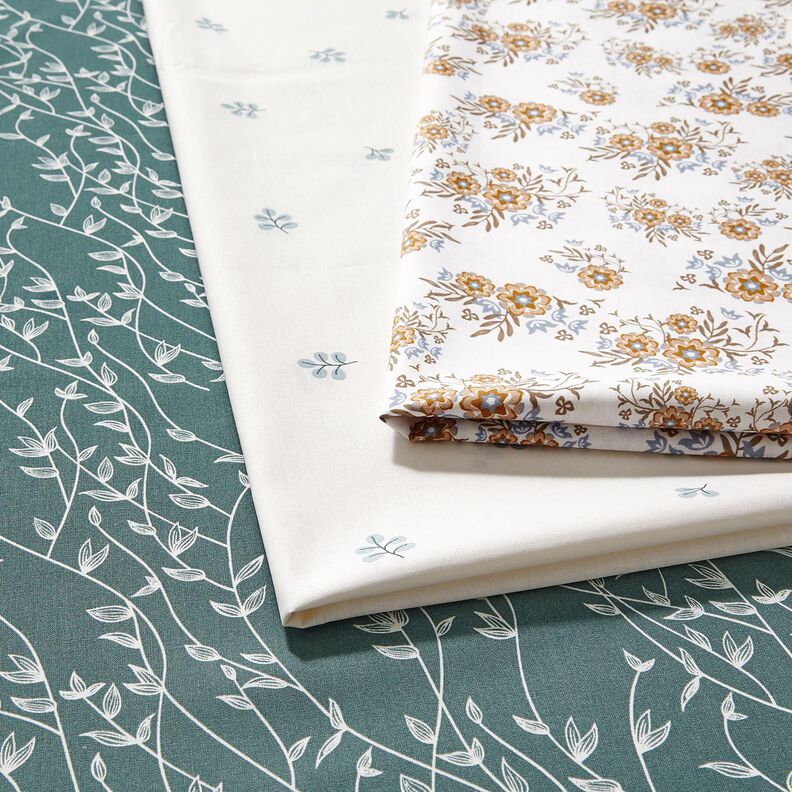Bomuldspoplin Grene og lindeblade – hvid/eukalyptus,  image number 5