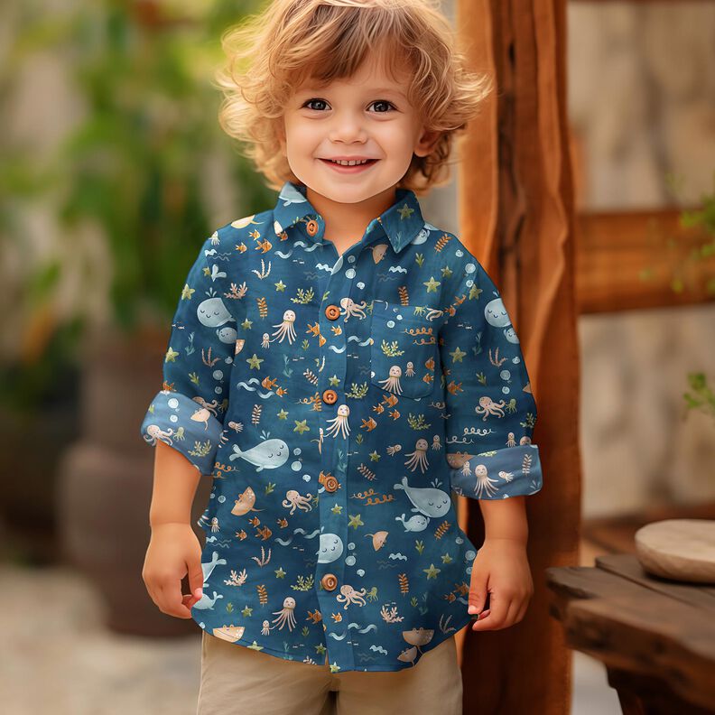 Bomuldspoplin glade havdyr Digitaltryk | Poppy Fabrics – havblå,  image number 5