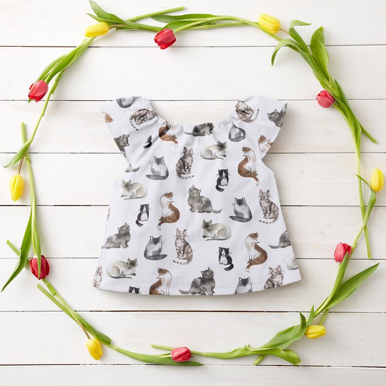 Bomuldspoplin glade katte Digitaltryk | Poppy Fabrics – hvid,  image number 6