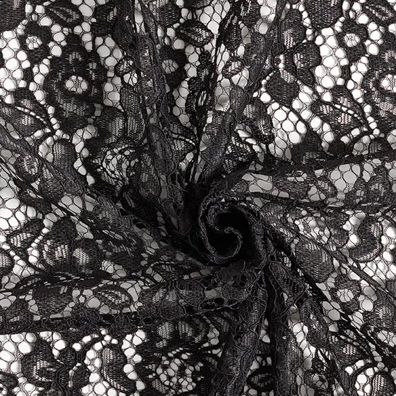 Blondestof med tosidet buet kant blomster – sort,  image number 4