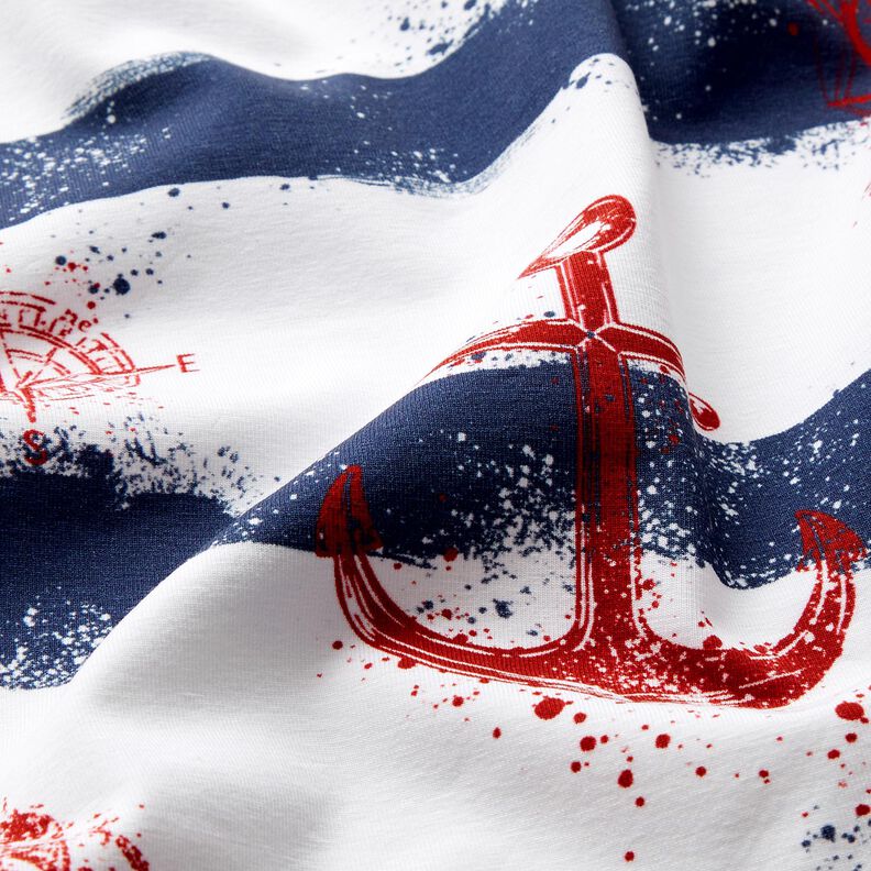 Bomuldsjersey Ankre og skibe | Glitzerpüppi – marineblå/hvid,  image number 1