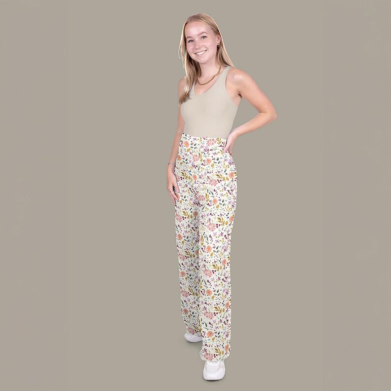 Musselin/Dobbelt-Crincle stof akvarel blomstereng Digitaltryk – creme,  image number 5