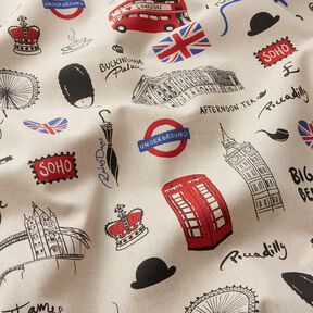 Dekorationsstof Halvpanama London – natur/rød, 