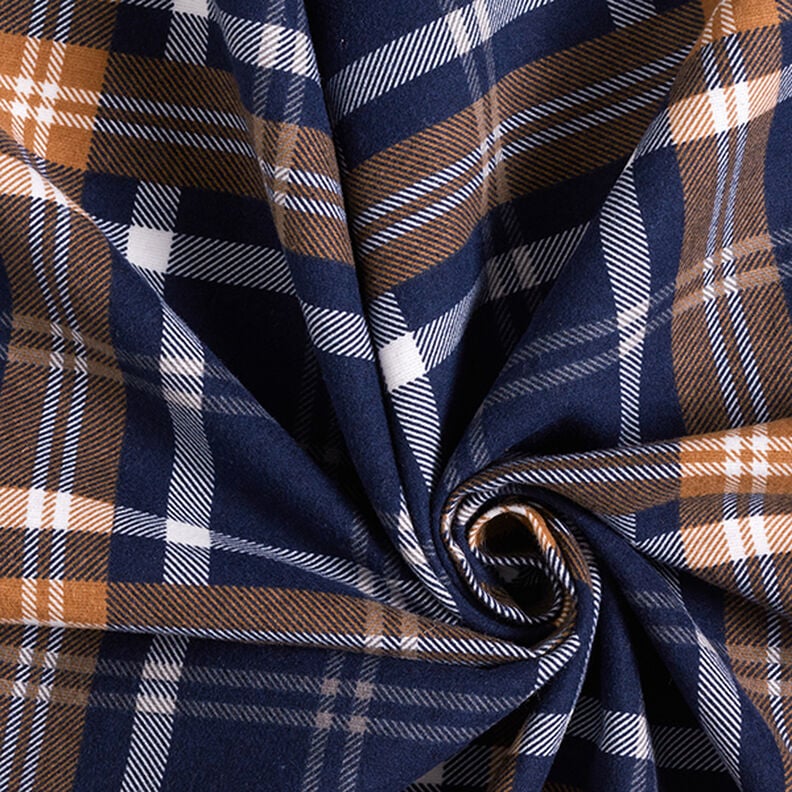 Bomuldsflonel Trykt ternet mønster | by Poppy – marineblå/råbrun,  image number 3